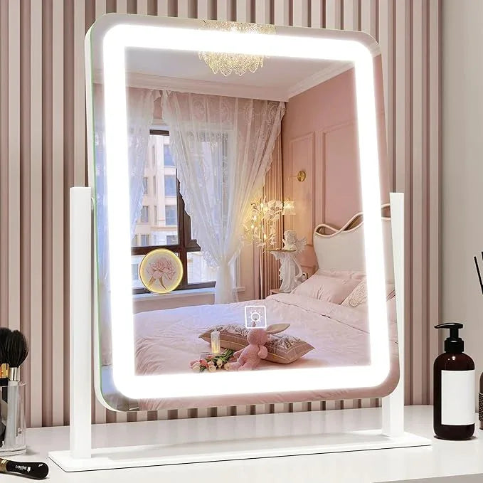 ROLOVE Vanity Mirror with Lights, 12.6"×15" LED Makeup Mirror, Lighted Makeup Mirror with Lights, Smart Touch Control Dimmable 3 Modes Light, Lighted Up Mirror for Makeup Desk, Bedroom, Dressing Room - ModernBath