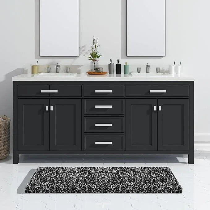 Yimobra Luxury Bathroom Rugs, Fluffy Bath Mats, Non Slip, Water Absorbent Microfiber, Machine Washable, Plush Runner Shower Rugs, Thick Matts for Bathroom Floor&Tub, 47"x 24", Black and White - ModernBath