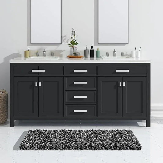 Yimobra Luxury Bathroom Rugs, Fluffy Bath Mats, Non Slip, Water Absorbent Microfiber, Machine Washable, Plush Runner Shower Rugs, Thick Matts for Bathroom Floor&Tub, 47"x 24", Black and White - ModernBath