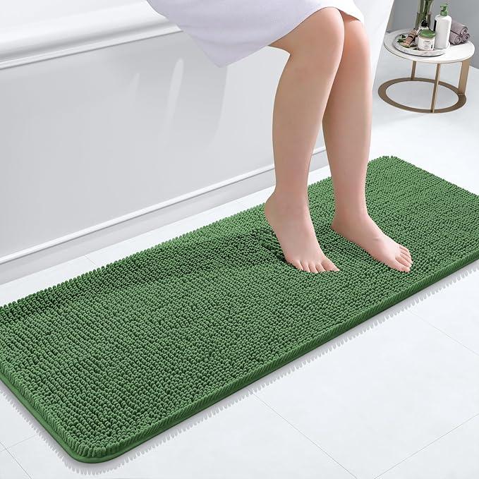 OLANLY Bathroom Rugs 47x17, Extra Soft Absorbent Chenille Bath Rugs, Rubber Backing Quick Dry, Machine Washable Bath Mats for Bathroom Floor, Tub and Shower, Home Decor Accessories, Olive Green - ModernBath