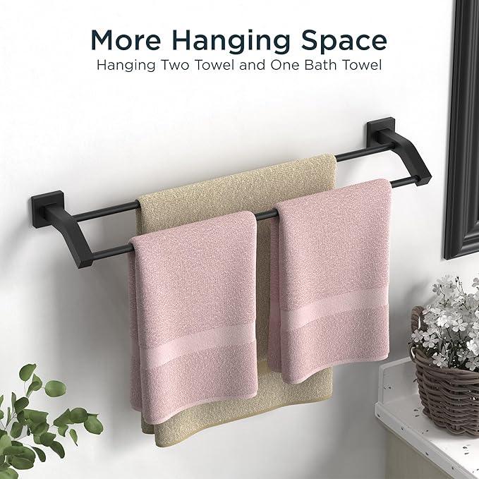 FORIOUS Double Towel Bar, 24 Inch Dual Towel Racks for Bathroom Wall Mounted, Thicken SUS304 Stainless Steel Bath Square Towel Rod Towel Holder Rail, Matte Black - ModernBath