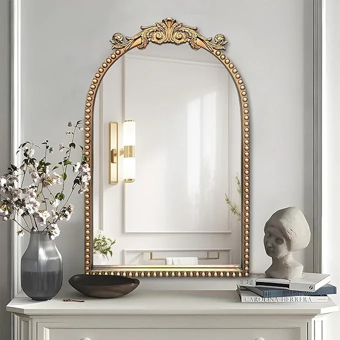 BAODANFU Arendahl Traditional Vintage Arch Mirror, 20" X 30" Baroque Ornate Accent Wall Mirrors Decorative Beaded Frame for Bathroom Sink, Entryway, Bedroom Vanity, Over Mantel Fireplace Wall Decor - ModernBath