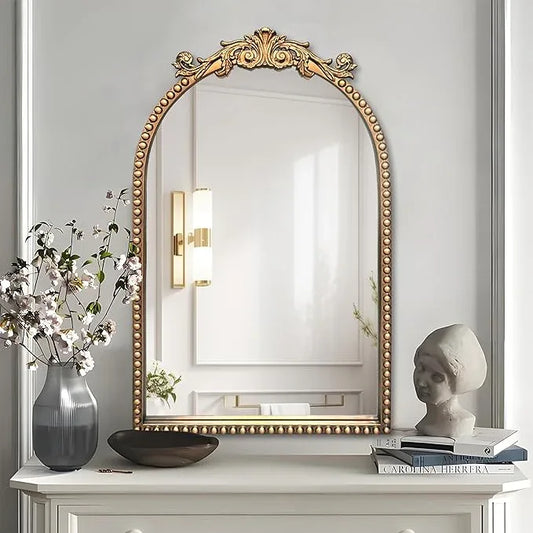 BAODANFU Arendahl Traditional Vintage Arch Mirror, 20" X 30" Baroque Ornate Accent Wall Mirrors Decorative Beaded Frame for Bathroom Sink, Entryway, Bedroom Vanity, Over Mantel Fireplace Wall Decor - ModernBath