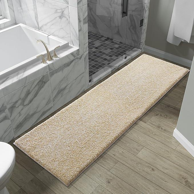Yimobra Bathroom Runner Rug Non Slip Washable, Soft Absorbent Microfiber Long Bath Mat, Dual-Tone Decor Rug with Rubber Backing for Floor,Tub and Hallway,70x24,Home Essentials,Light Beige and White - ModernBath