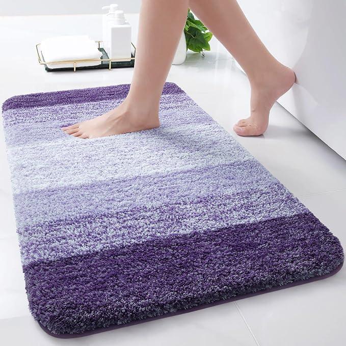 Arotive Microfiber Bathroom Rugs, Shaggy Soft and Absorbent Bath Rug, Non-Slip, Thick Plush Machine Washable Dry Bath Mats for Bathroom, Tub and Shower, 30x17, Dark Purple, Rectangular - ModernBath