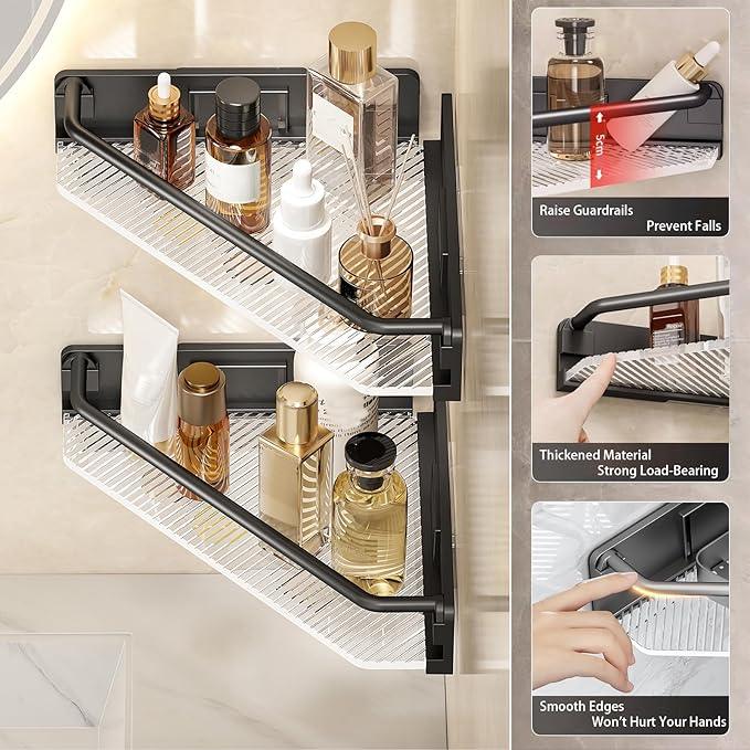 Corner Shower Caddy, 4 Pack Adhesive Bathroom Shelves，Acrylic Shower Shelf Rack, No Drilling Bathroom Organizers and Storage Racks,Black (4 Pack) - ModernBath