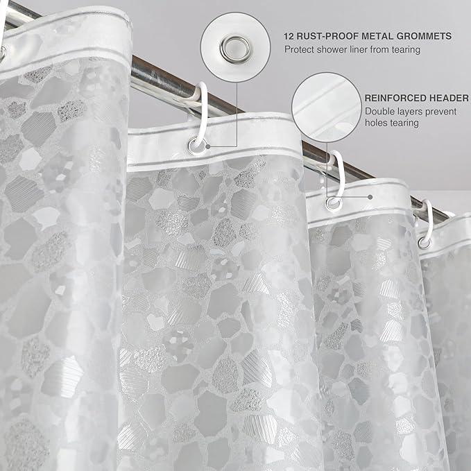 WELTRXE Bathroom Shower Curtain Liner 8G EVA Thick, 72x72 Inch 3D Frosted Pebble Plastic Shower Curtains, Heavy Duty Waterproof Shower Liner with Weighted Magnets, 12 Hooks, Rustproof Metal Grommet - ModernBath