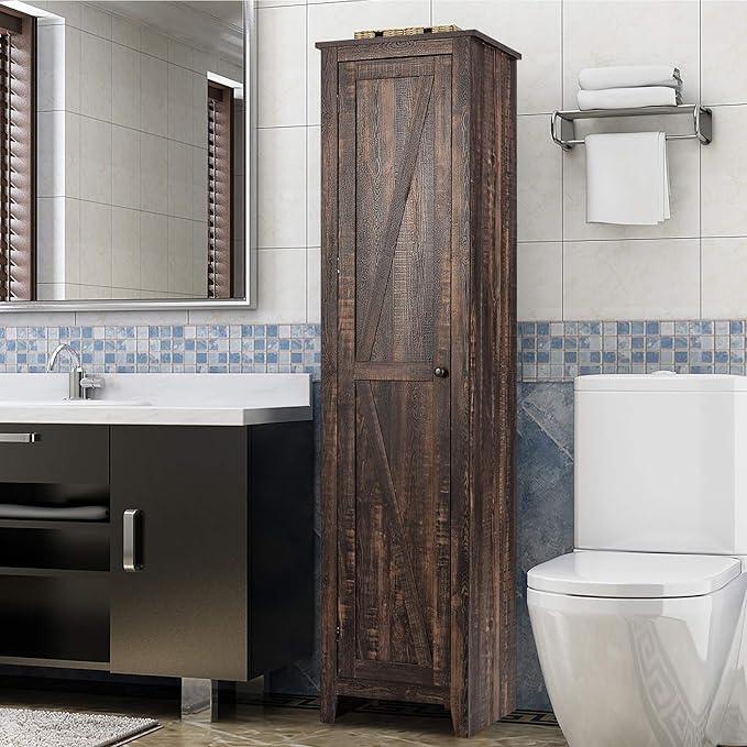 Giantex Tall Storage Cabinet Free Standing Floor Storage Tower with Four Shelves and Single Door, Narrow Cabinet for Bedroom, Living Room, Bathroom 17x16x72 Inch Utility Storage Cabinet (Coffee) - ModernBath