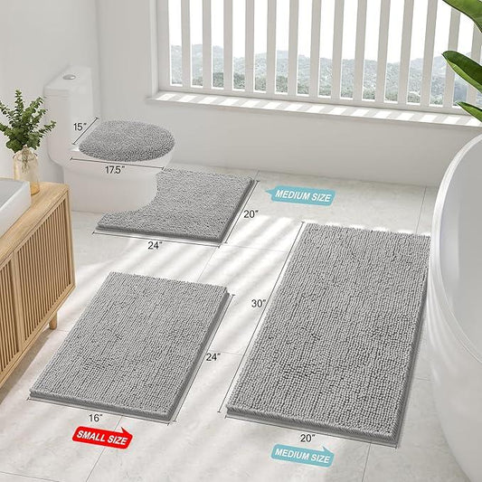 Smiry Luxury Chenille Bathroom Rugs 34x21, Extra Soft and Absorbent Shaggy Bath Mat, Machine Washable, Non-Slip Plush Carpet Runner for Tub, Shower, and Floor, Home Decor Accessories, Light Grey - ModernBath