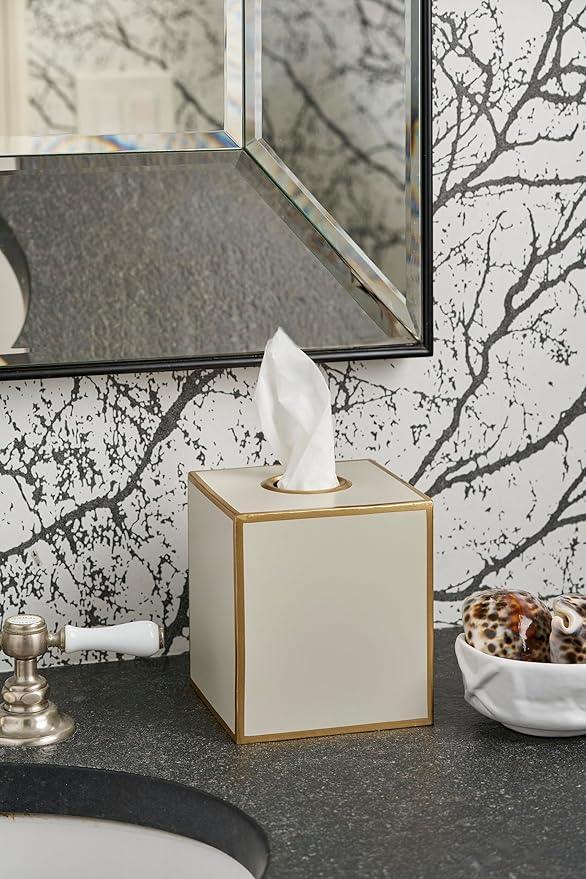 Jaye’s Studio Decorative Metal Tissue Box Cover Square Tissue Box Holder for Bathroom Bedroom Accessories Vanity Countertop Nightstand Desk & Home, Cube Tissue Holder & Farmhouse Decor (6x6x5, Taupe) - ModernBath