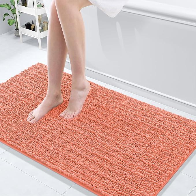 Arotive Luxury Chenille Bathroom Rug Mat, Extra Soft Thick Absorbent Shaggy Bath Rugs, Non-Slip Machine Wash Dry, Plush Bath Mats for Bathroom, Shower and Tub, 54x24, Coral - ModernBath