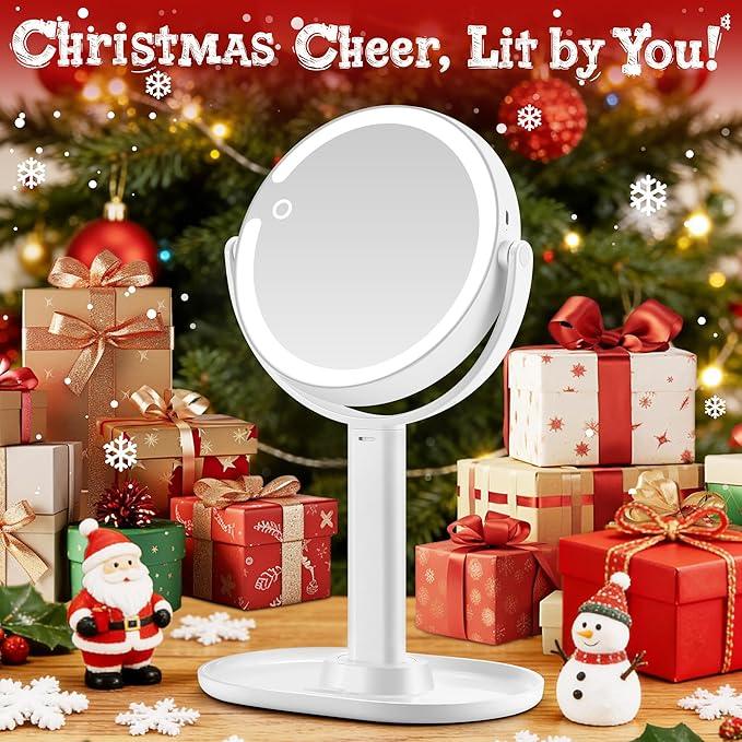 MOMOKUBA Makeup Mirror with Lights, Double Sided 1x/30x Magnifying Mirror with Light, Rechargeable 3 Color Lights and Adjustable Brightness, 360° Rotation Detachable Comes with Tweezer(White) - ModernBath