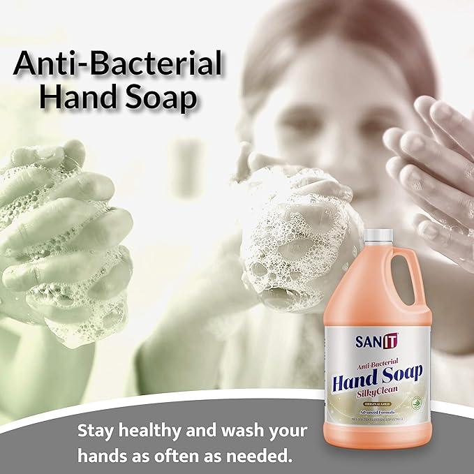 Sanit Silky Clean Antibacterial Liquid Gel Hand Soap Refill - Advanced Formula with Coconut Oil and Aloe Vera - All Natural Moisturizing Hand Wash - Made in USA, Original Gold, 1 Gallon - ModernBath