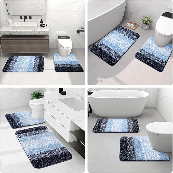 Arotive Microfiber Bathroom Rugs, Shaggy Soft and Absorbent Bath Rug, Non-Slip, Thick Plush Machine Washable Dry Bath Mats for Bathroom, Tub and Shower, 47x24, Blue, Rectangular - ModernBath