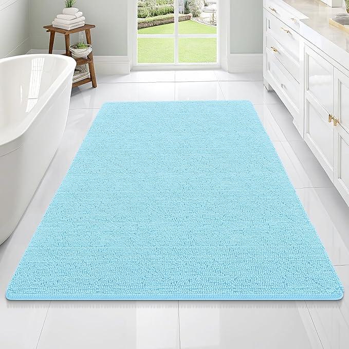 OLANLY Bathroom Rugs 70x46, Extra Soft Absorbent Chenille Bath Rugs, Rubber Backing Quick Dry, Machine Washable Bath Mats for Bathroom Floor, Tub and Shower, Home Decor Accessories, Sky Blue - ModernBath