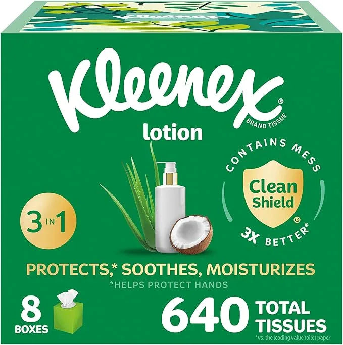Kleenex Lotion Facial Tissues with Coconut Oil, 8 Cube Boxes, 80 Tissues Per Box, 3-Ply - ModernBath