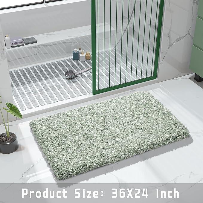 Yimobra Light Green and White Bathroom Rugs Non Slip Washable 36x24, Ultra Soft and Water Absorbent Bath Mats, Plush Fluffy Shower Mat Outside, Luxury Microfiber Thick Matts for Bathroom Floor/Tub - ModernBath