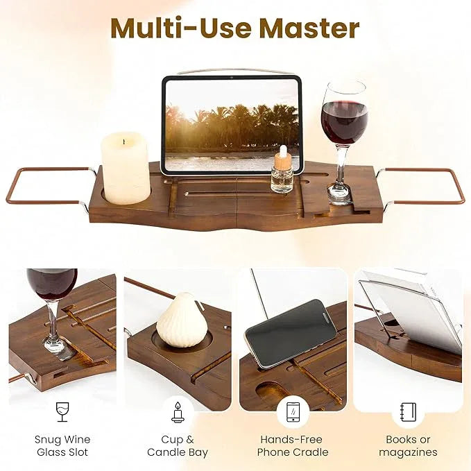 Teak Bathtub Tray Expandable Bathroom Tray for Home Spa Relaxation, Wooden Tray Caddy for Bathtub, Teak Bathtub Caddy as Unique Housewarming, Birthday, Wedding Shower Gifts. Light Walnut - ModernBath