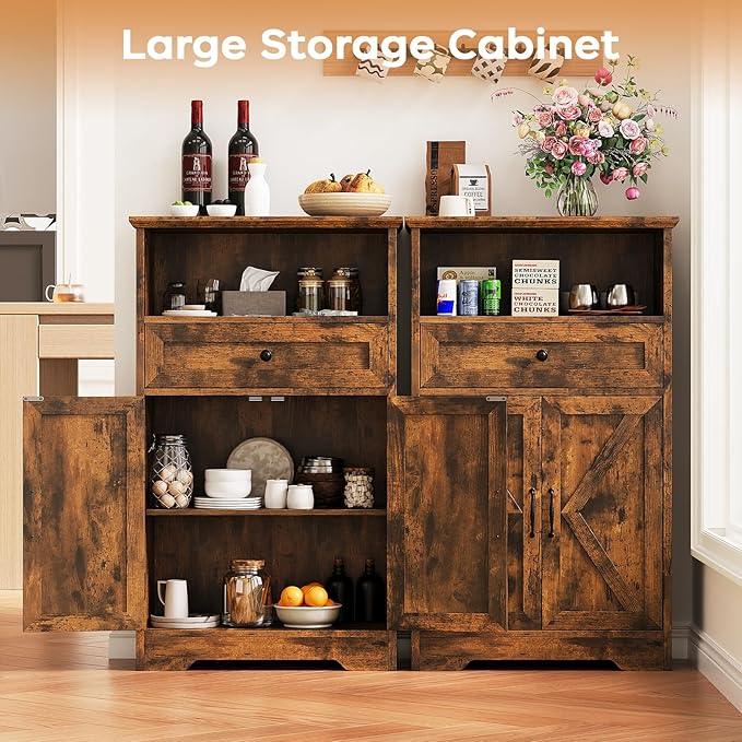 Floor Cabinet, Farmhouse Storage Cabinet with Barn Doors and Drawer, 11.81" D x 23.62" W x 39.37" H Rustic Brown Freestanding Adjustable Shelf Organizer for Bathroom, Kitchen, Living Room - ModernBath