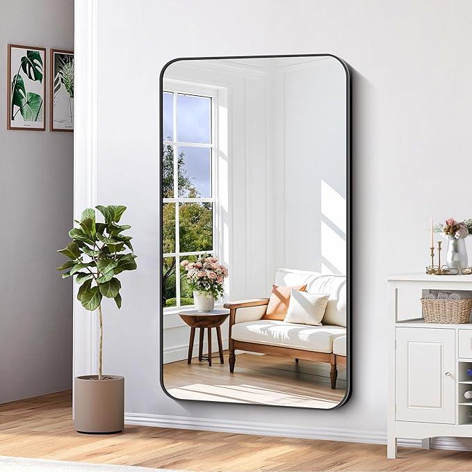 CIVENO Bathroom Mirror, 30"x55" Black Rectangle Wall Mirror, Metal Frame Rounded Corner Vanity Mirror, Large Wall Mounted Mirror for Modern Bedroom Living Room Horizontal Or Vertical Mounting - ModernBath