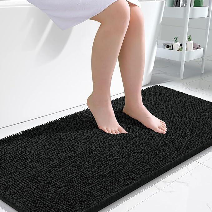 OLANLY Bathroom Rugs 47x24, Extra Soft Absorbent Chenille Bath Rugs, Rubber Backing Quick Dry, Machine Washable Bath Mats for Bathroom Floor, Tub and Shower, Home Decor Accessories, Black - ModernBath