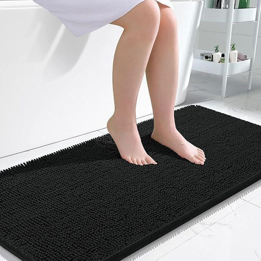 OLANLY Bathroom Rugs 47x24, Extra Soft Absorbent Chenille Bath Rugs, Rubber Backing Quick Dry, Machine Washable Bath Mats for Bathroom Floor, Tub and Shower, Home Decor Accessories, Black - ModernBath