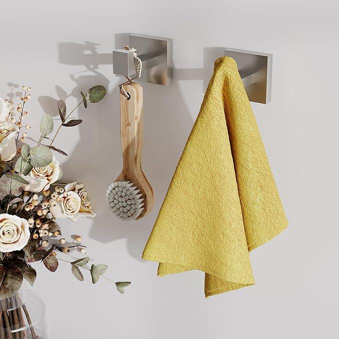 Ruacq Towel Hooks for Bathrooms, Heavy Duty Stainless Steel Square Bathroom Hooks, Wall Mounted Towel Hanger for Robe & Coat, Ideal for Kitchen, Bedroom, and Hotel Use(Brushed Nickel, 2 Pack) - ModernBath