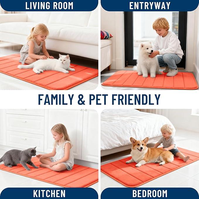 OLANLY Memory Foam Bath Mat 24x16, Super Soft Absorbent Bathroom Rugs, Quick Dry, Machine Washable Shower Floor Rugs, Bathmat Carpet, Bathroom Home Decor Accessories, Coral - ModernBath