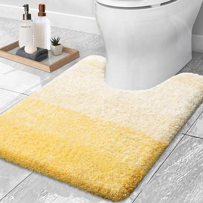 OLANLY Luxury Toilet Rugs U-Shaped 24x20, Extra Soft and Absorbent Microfiber Bathroom Rugs, Non-Slip Plush Shaggy Bath Mat, Machine Wash Dry, Contour Bathroom Mats for Toilet Base, Yellow - ModernBath