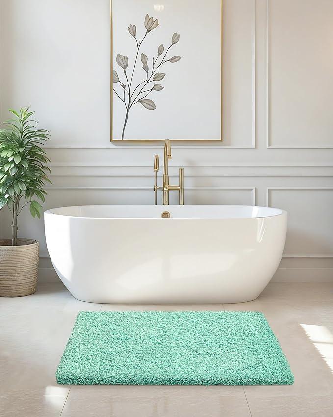 ILANGO Spa Blue Bathroom Rugs 24" × 17" Small Non Slip & Super Absorbent Extra Thick Soft, Washable Bath Mat for Floor, Microfiber Plush Shaggy Bath Rug with Rubber for Bathtub Shower Room Sink - ModernBath