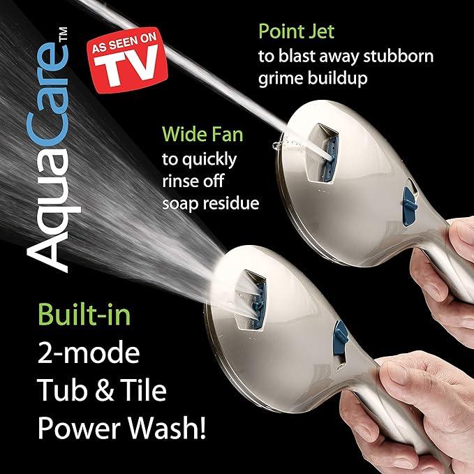 Hotel Spa AquaCare High Pressure 8-mode Handheld Shower Head - Anti-clog Nozzles, Built-in Power Wash to Clean Tub, Tile & Pets, Extra Long 6 ft. Hose, Wall & Overhead Brackets - 1.8 GPM - ModernBath