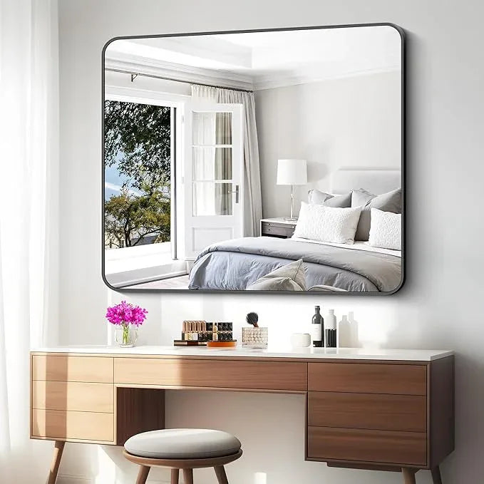 BONEWEI Black Bathroom Mirror,40x48 inch Wall Mirror for Bathroom Wall Mounted,Rectangle Mirror for Bathroom Over Sink,Modern Frame Round Corner for Living Room,Bedroom Entryway,Horizontal/Vertical - ModernBath