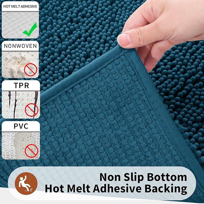 Yimobra Toilet Rugs U Shaped Washable - 24"x20" Non Slip Plush Contour Bath Rugs for Toilet - Super Soft Absorbent Quick Dry Toilet Mats for Bathroom,Peacock Blue - ModernBath
