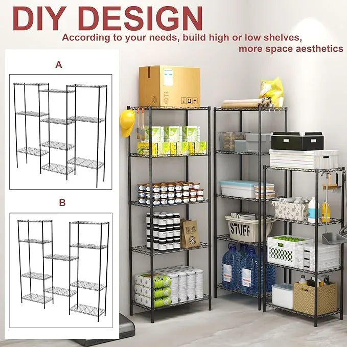 HOMEFORT 5-Shelving Unit, Adjustable Wire Shelving, Metal Wire Shelf Rack Organizer for Kitchen, Pantry, Closet, Bathroom, Laundry, Black,21" W x 11" D x 53" H - ModernBath