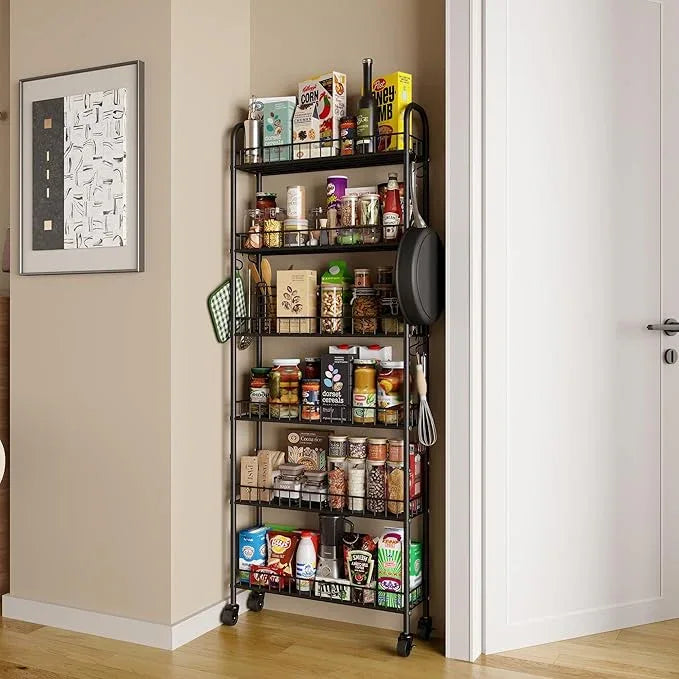 Slim Rolling Storage Cart with Wheels, Metal 6 Tier Mobile Shelving Unit Organizer Kitchen Utility Cart for Office Bathroom Kitchen Laundry Room Narrow Places (6inches) - ModernBath