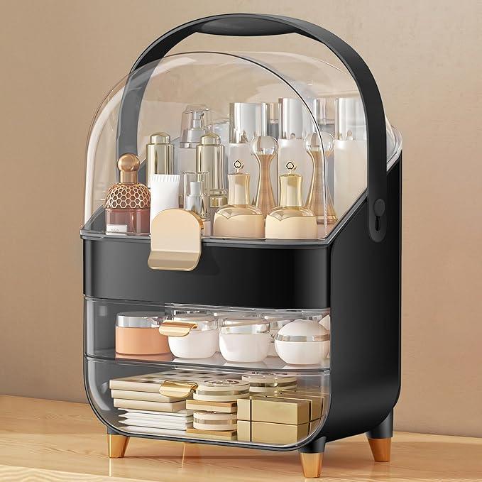Makeup Organizer Countertop, Skincare Holder Bathroom Counter Organizer, Storage Box Cosmetic Display Cases, Teen Girl Gifts Make up Organizers for Vanity, Dresser (Black) - ModernBath