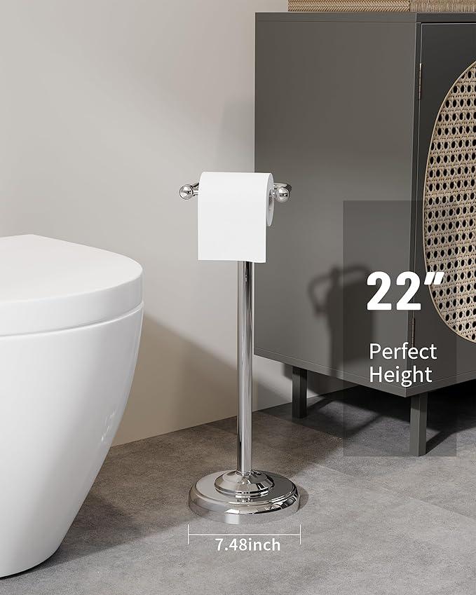 Toilet Paper Holder Stand, Polished Chrome Toilet Paper Holder Free Standing, Post Pivoting Design & Stable Weighted Base SUS304 Stainless Steel for Bathroom(Mega Roll) - ModernBath
