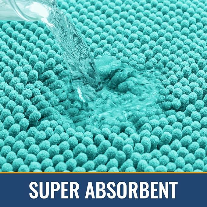 Arotive Bathroom Rugs 30x20, Extra Soft Absorbent Shaggy Chenille Bath Rugs, Machine Washable Rubber Backing Non-Slip Bath Mats for Bathroom Floor Tub and Shower, Home Decor Accessories, Turquoise - ModernBath