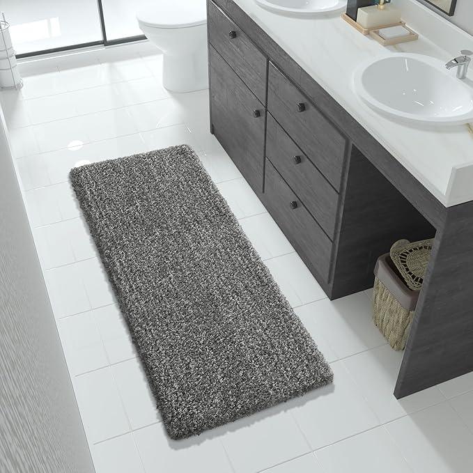 Yimobra Luxury Bathroom Rugs, Fluffy Bath Mats, Non Slip, Water Absorbent Microfiber, Machine Washable, Plush Runner Shower Rug, Thick Mat for Bathroom Floor/Tub, 56"x 24", Light Gray and Black Gray - ModernBath