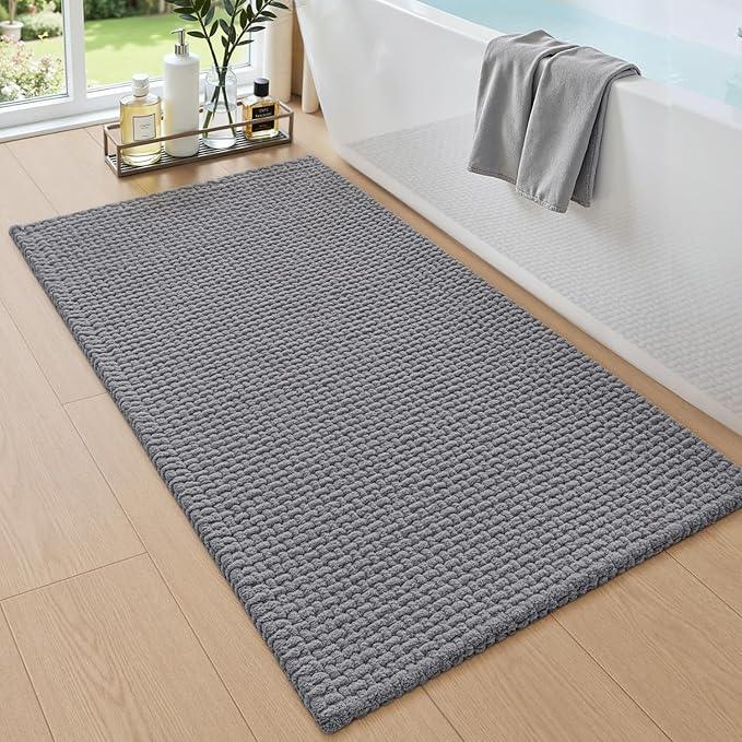DEXI Bathroom Rugs 16x24, Non Slip Washable Bath Mat, Absorbent Chenille Bathmat, Ultra Soft Thick Carpet for Tub Shower Floor, Grey - ModernBath