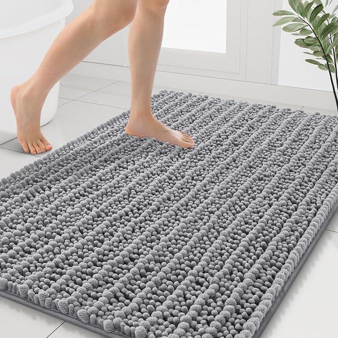 Smiry Bathroom Rugs Mat 40x32, Extra Soft Absorbent Chenille Bath Rugs, Non Slip Rubber Backing Machine Washable Quick Dry Bath Mats for Bathroom Floor, Tub, Shower, Home Decor Accessories, Grey - ModernBath
