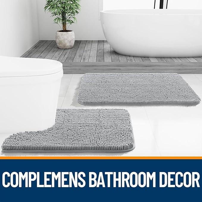OLANLY Bathroom Rugs 34x21, Extra Soft Absorbent Chenille Bath Rugs, Rubber Backing Quick Dry, Machine Washable Bath Mats for Bathroom Floor, Tub and Shower, Home Decor Accessories, Light Grey - ModernBath