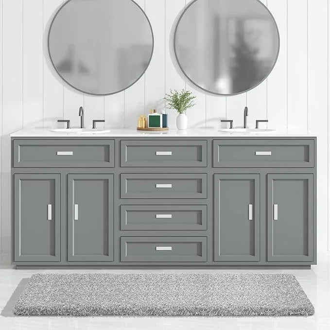 Yimobra Luxury Bathroom Rugs, Fluffy Bath Mats, Non Slip, Water Absorbent Microfiber, Machine Washable, Plush Runner Shower Rugs, Thick Matts for Bathroom Floor&Tub, 60"x 24", Light Gray and White - ModernBath