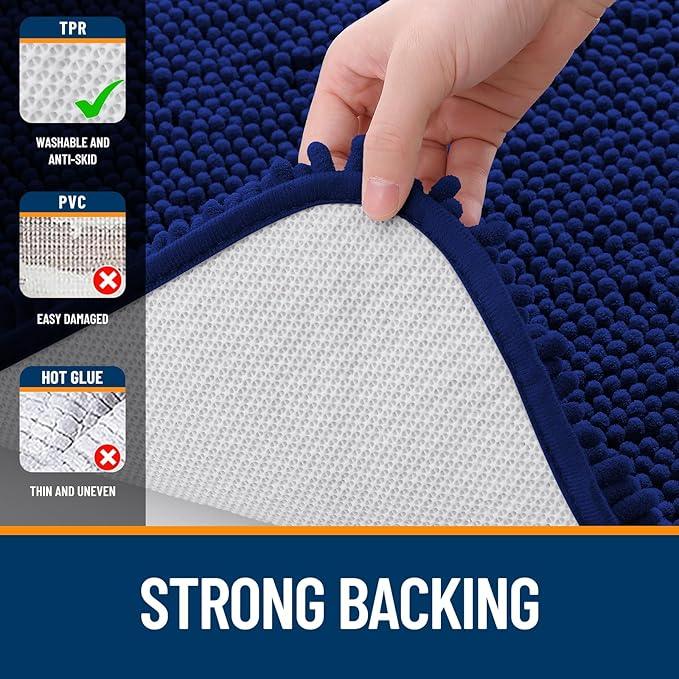 OLANLY Bathroom Rugs 36x24, Extra Soft Absorbent Chenille Bath Rugs, Rubber Backing Quick Dry, Machine Washable Bath Mats for Bathroom Floor, Tub and Shower, Home Decor Accessories, Navy - ModernBath