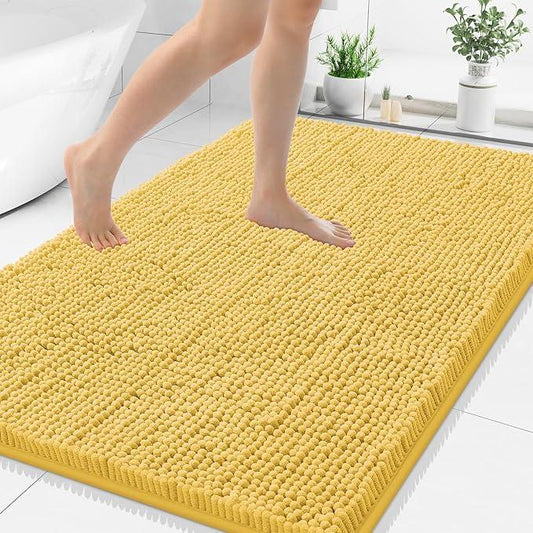 Smiry Luxury Chenille Bathroom Rugs 40x32, Extra Soft and Absorbent Shaggy Bath Mat, Machine Washable, Non-Slip Plush Carpet Runner for Tub, Shower, and Floor, Home Decor Accessories, Yellow - ModernBath