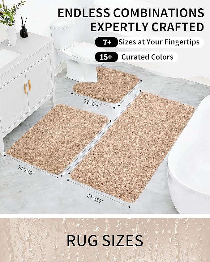 Ruggnovea Bathroom Rugs Non Slip Washable, Ultra Soft Thick Shaggy Absorbent Bath Mats, High Density Foam Latex Non Slip Backing Bath Rugs, Microfiber Bath Mats for Bathroom Floor&Sink,24x17,Beige - ModernBath
