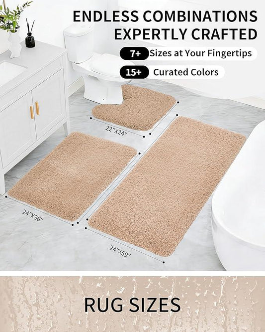 Ruggnovea Bathroom Rugs Non Slip Washable 70x24, Ultra Soft Thick Shaggy Absorbent Bath Mats, High Density Foam Latex Non Slip Backing Bath Rugs, Microfiber Bath Mats for Bathroom Floor&Sink,Beige - ModernBath