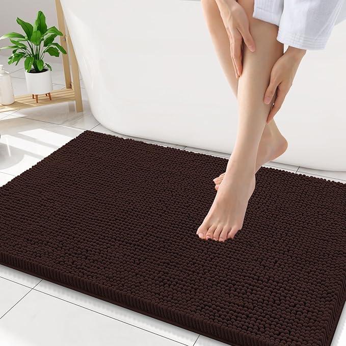 Smiry Luxury Chenille Bathroom Rugs 34x21, Extra Soft and Absorbent Shaggy Bath Mat, Machine Washable, Non-Slip Plush Carpet Runner for Tub, Shower, and Floor, Home Decor Accessories, Brown - ModernBath