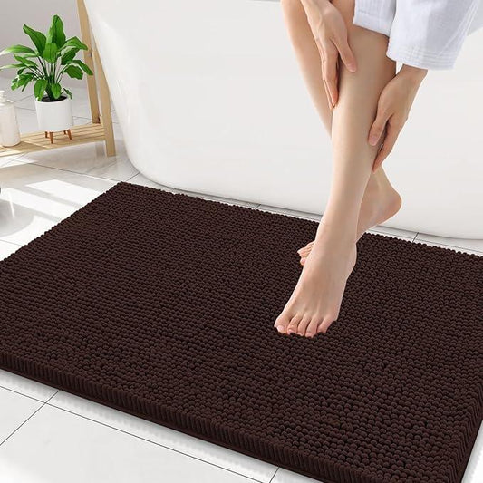 Smiry Luxury Chenille Bathroom Rugs 34x21, Extra Soft and Absorbent Shaggy Bath Mat, Machine Washable, Non-Slip Plush Carpet Runner for Tub, Shower, and Floor, Home Decor Accessories, Brown - ModernBath