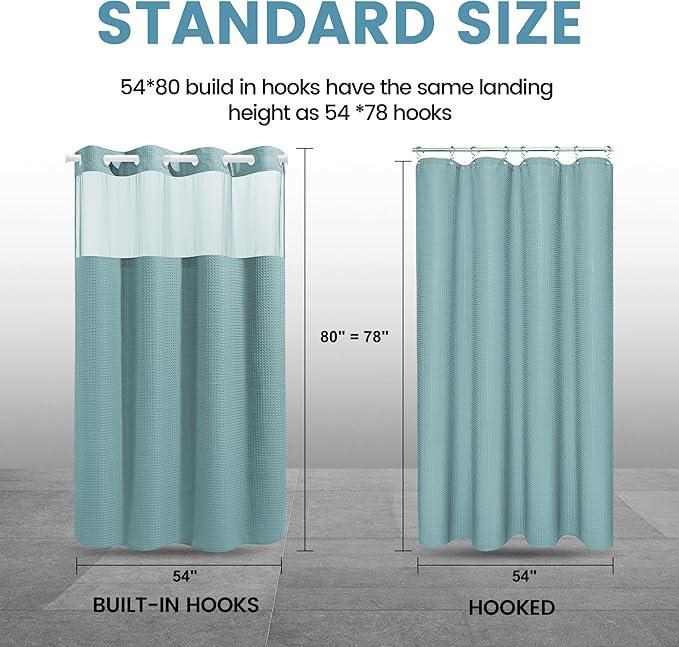 EUTXL Teal Stall No Hook Shower Curtain with Snap in Liner,230GSM Waffle Weave Shower Curtains for Bathroom,54W x 80H - ModernBath